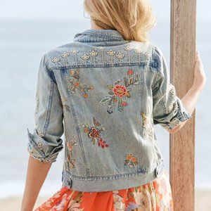 JOHNNY WAS Lidia Embroidered Denim Jacket XL